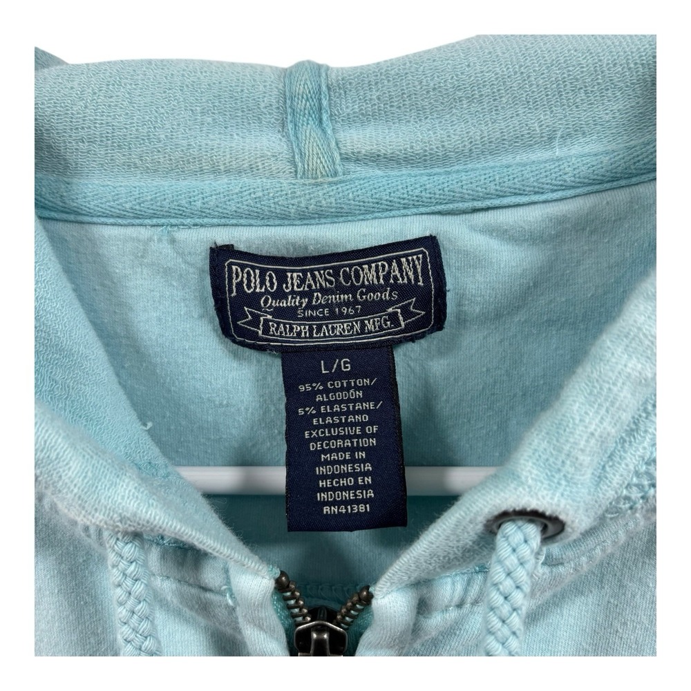 Polo‎ Ralph Lauren Hoodie Womens Large Aqua Blue Full Zip Pockets Embroidered - Picture 2 of 8